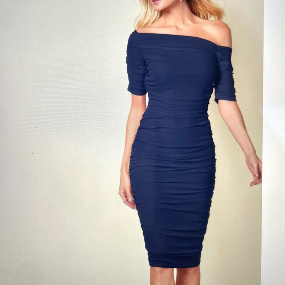 NWT Rushed Mesh Bodycon Dress Navy Blue - S - Picture 1 of 6